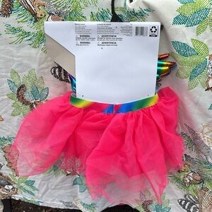 NWT Way to Celebrate! Pink Rainbow Unicorn Tutu Kit Tulle Skirt Wings Headband